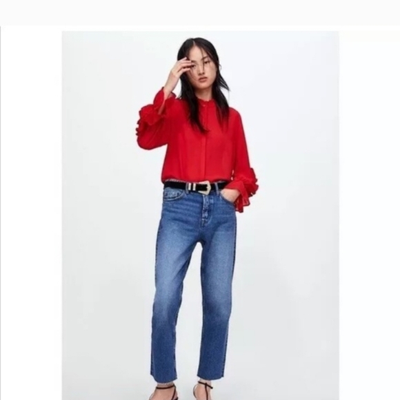 ZARA Women's Pre-owned Ruffles Collar Blouse(Red, US M / EUR M) - Picture 3 of 10